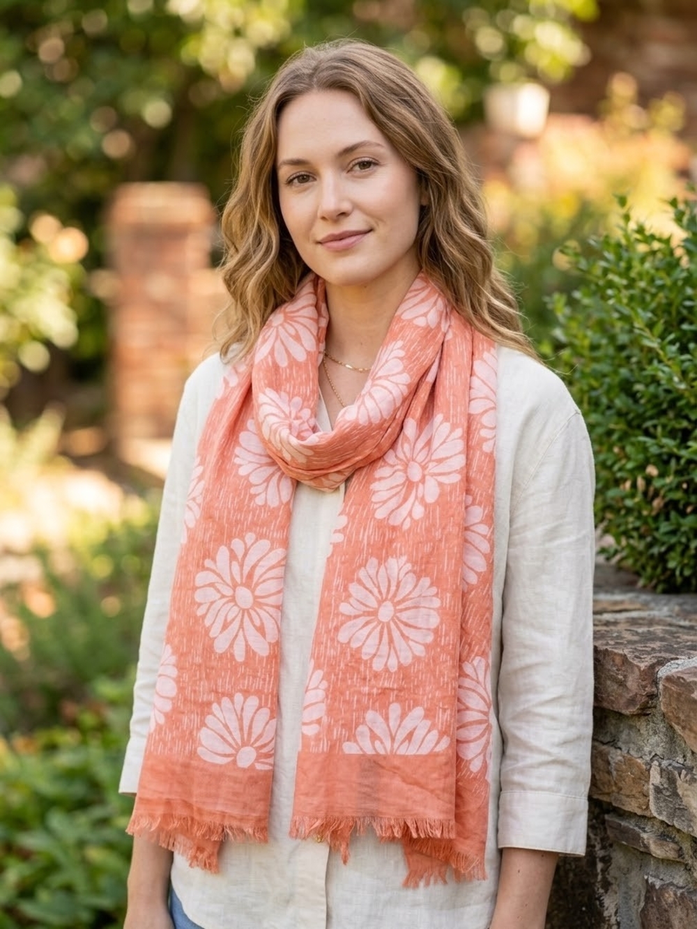 Lightweight Coral Floral Reversible Scarf - Women's Accessory